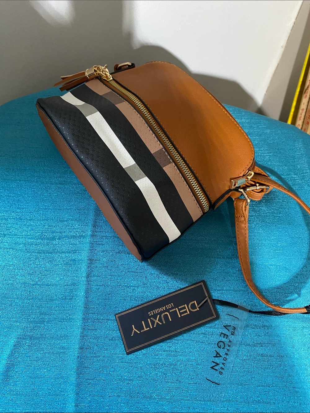 Deluxity Tan & Black Striped Crossbody Bag